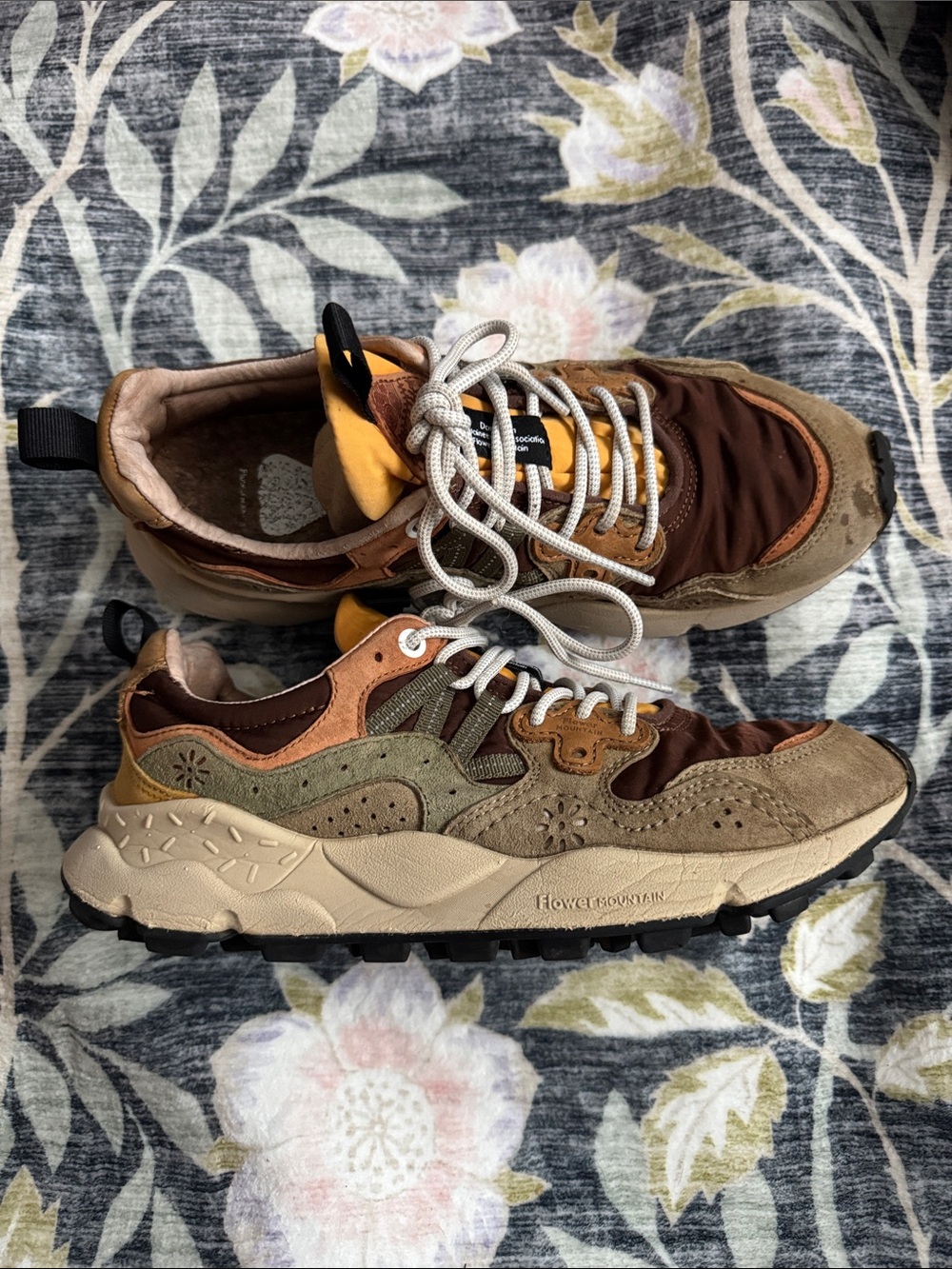 W7.5 Flower Mountain Brown & Olive Suede Trail Sneakers